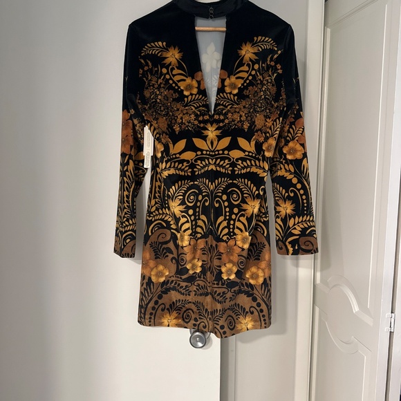 Velour gold/black dress- Anthropologie size L - Picture 2 of 6